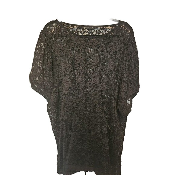 torrid Tops - Torrid 4X Black Lace Puff  Short Sleeve Sheer Tee Blouse Top Plus Size 4